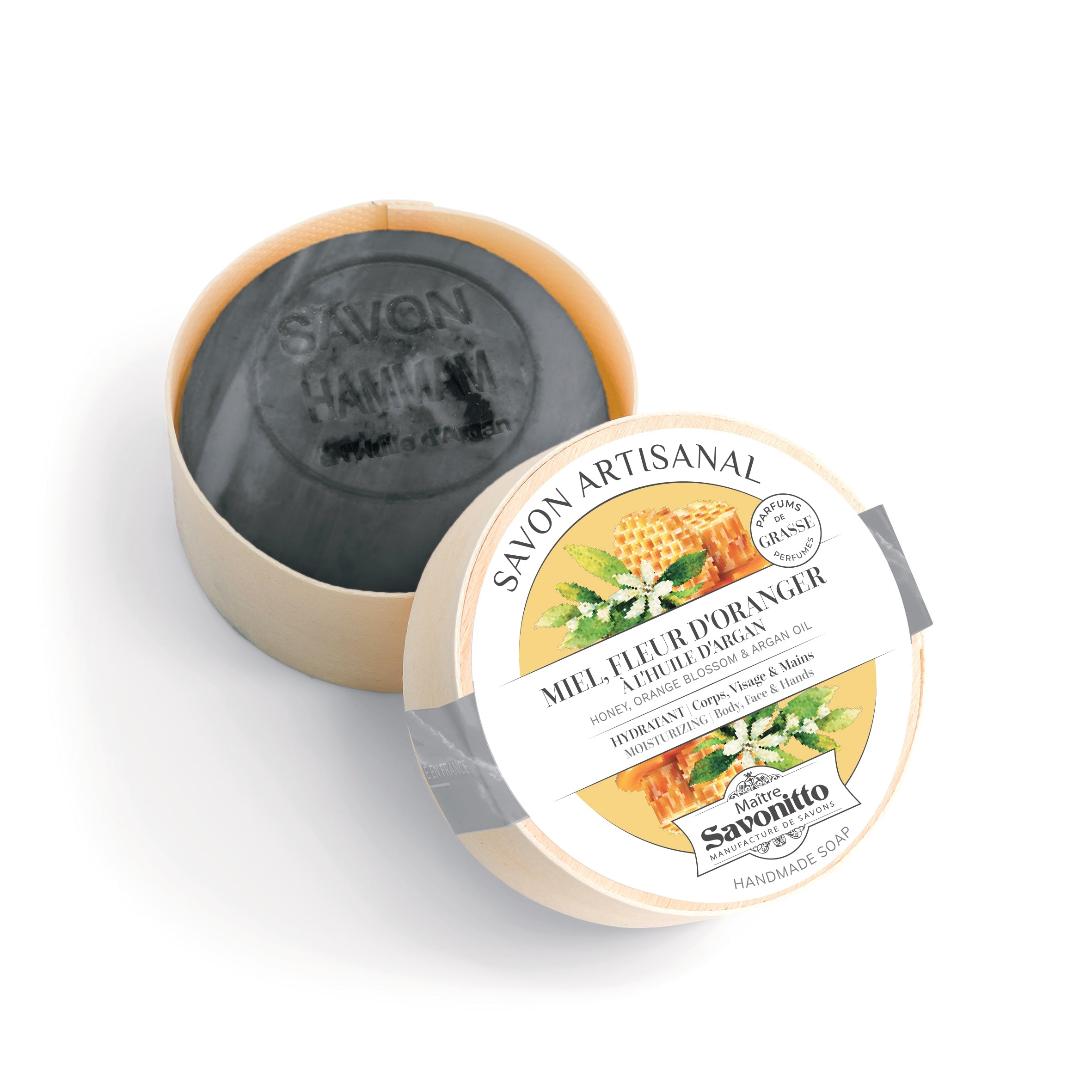 Savon Miel & Fleur d'Oranger dans boîte en bois 100g