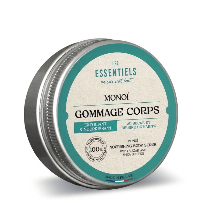 Gommage pour le corps au parfum monoï, formulé avec du sucre et du beurre de karité.