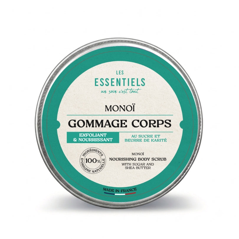 Gommage pour le corps au parfum monoï, formulé avec du sucre et du beurre de karité.