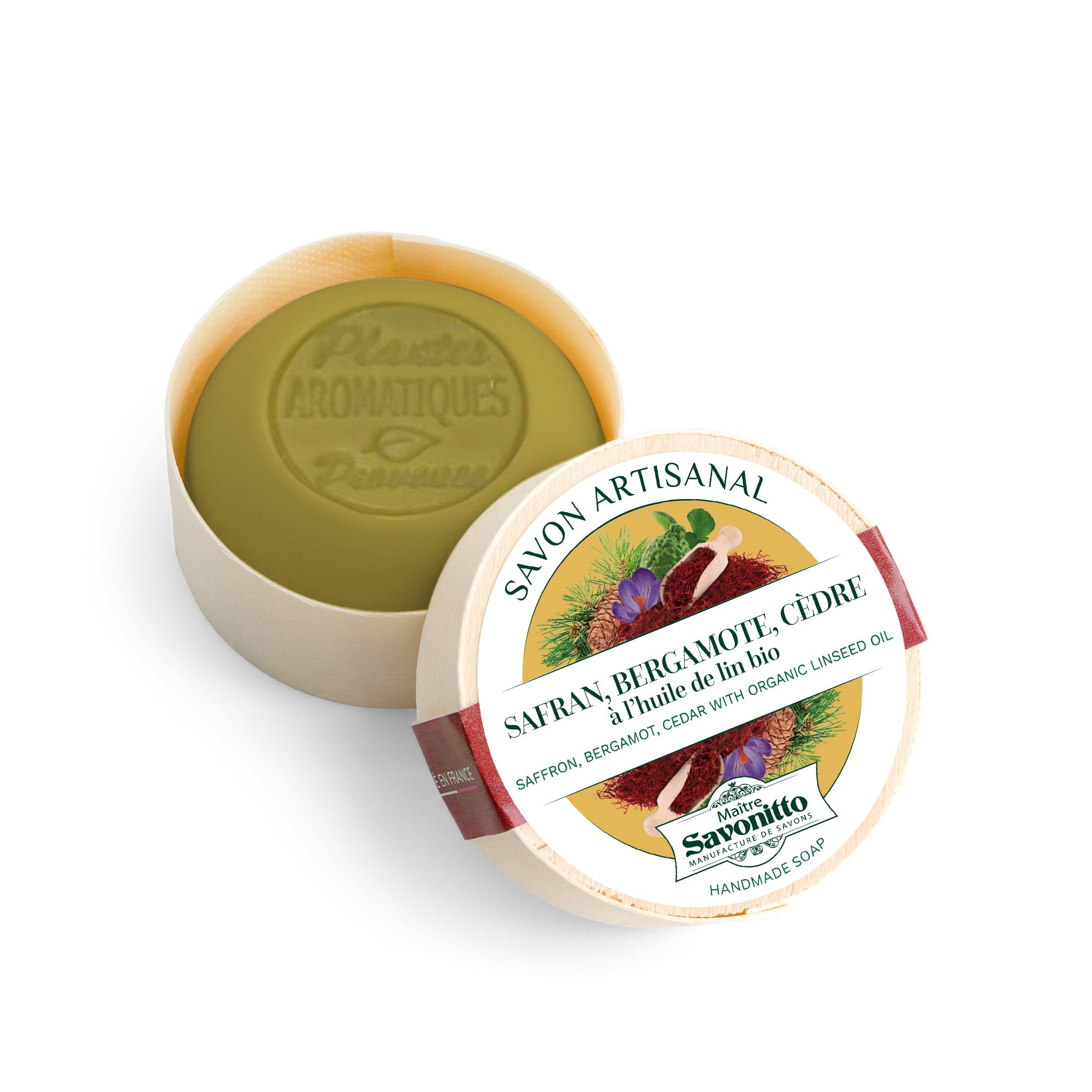 Savon Safran, Bergamote et Cèdre dans boite en bois 100G
