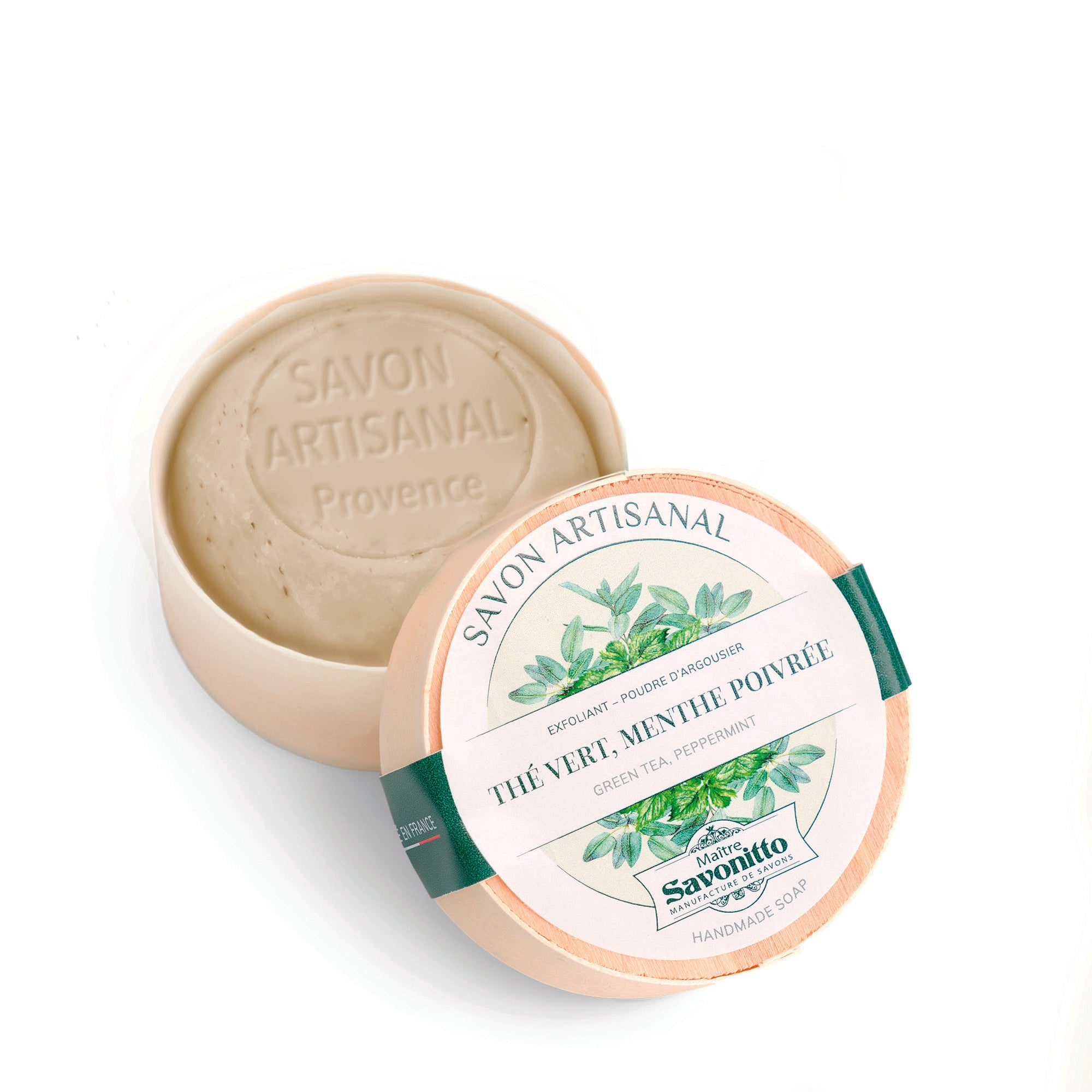 savon boite en bois thé vert menthe poivrée