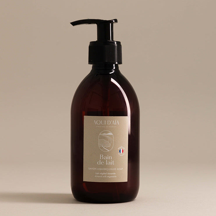 Flacon de savon liquide au lait d’amande 300ml, savon naturel fabriqué en Provence