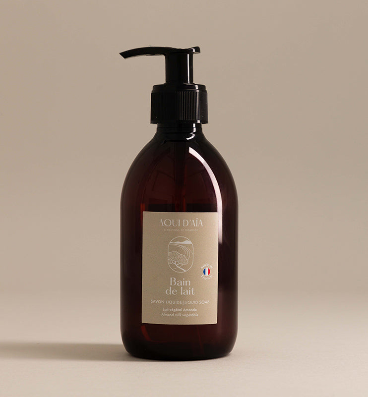 Flacon de savon liquide au lait d’amande 300ml, savon naturel fabriqué en Provence