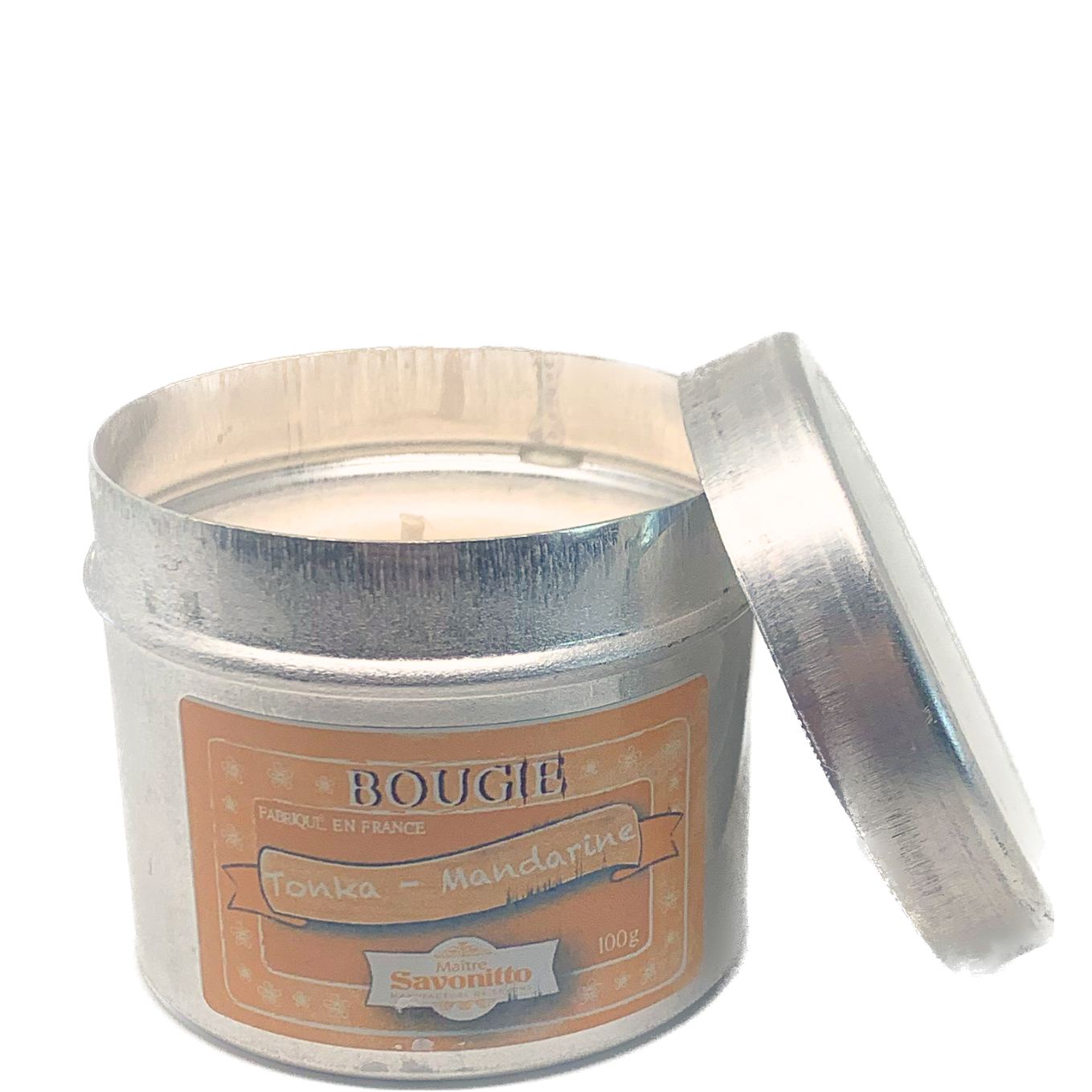 Bougie parfumée tonka et mandarine 100g, alliance chaleureuse et zestée pour créer une ambiance élégante et enveloppante