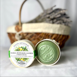 Savon artisanal basilic, petitgrain et laurier 100g dans une boîte en bois, savon parfumé made in Provence