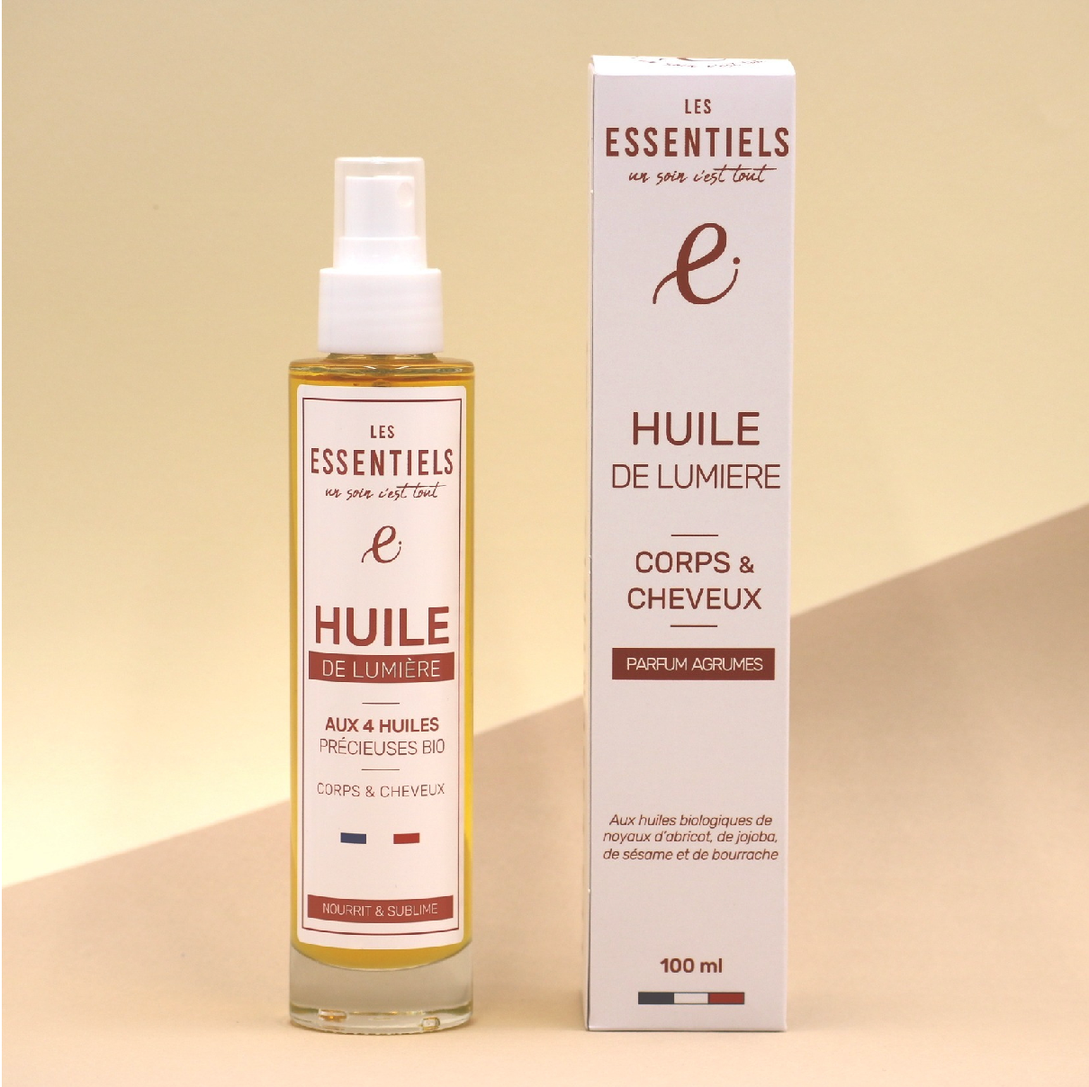 Flacon d’huile corps et cheveux Huile de Lumière 100ml, certifiée COSMOS Organic