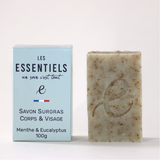Savon surgras artisanal menthe et eucalyptus 100g, certifié COSMOS Organic, aux notes végétales rafraîchissantes