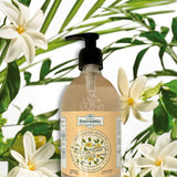 Flacon de savon liquide artisanal fleur de tiaré 500ml pour les mains et le corps.