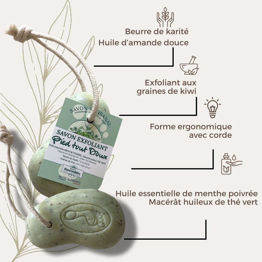 Savon exfoliant artisanal pour les pieds 110g, savon gommant solide en forme de pied