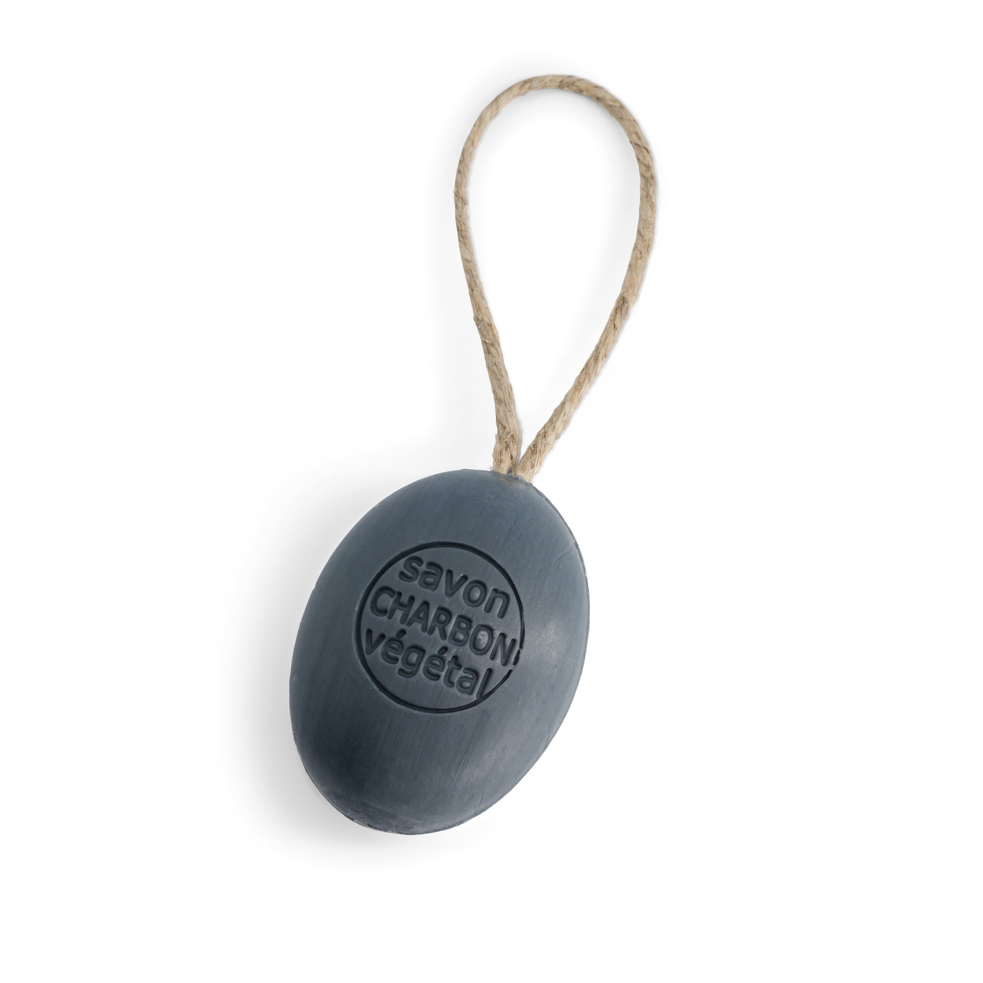 Savon corde artisanal au charbon végétal 200g, savon naturel fabriqué en Provence