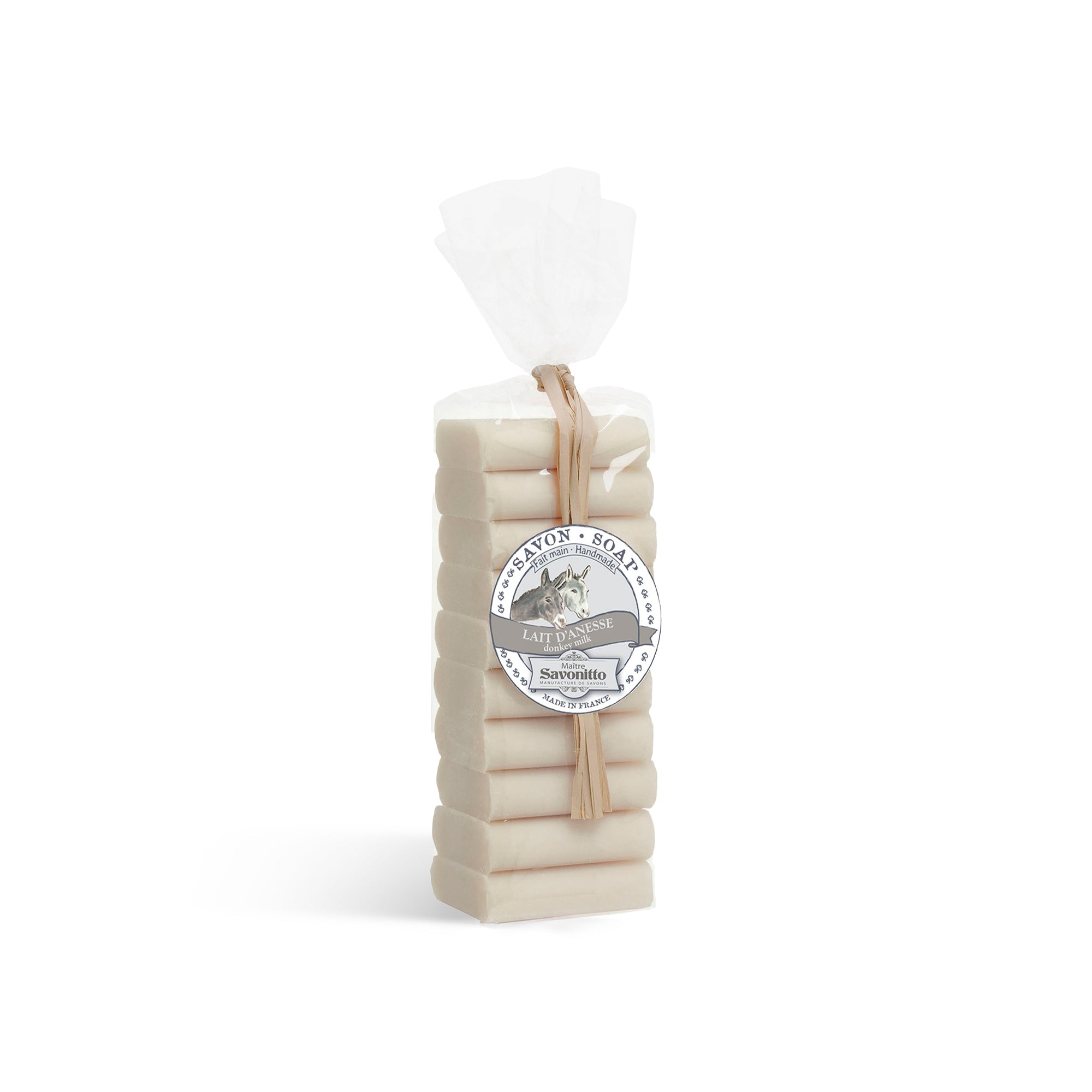 Sachet de 10 savons solides au lait d’ânesse 24g, savons artisanaux doux et hydratants aux ingrédients naturels, parfaits pour découvrir ce soin emblématique