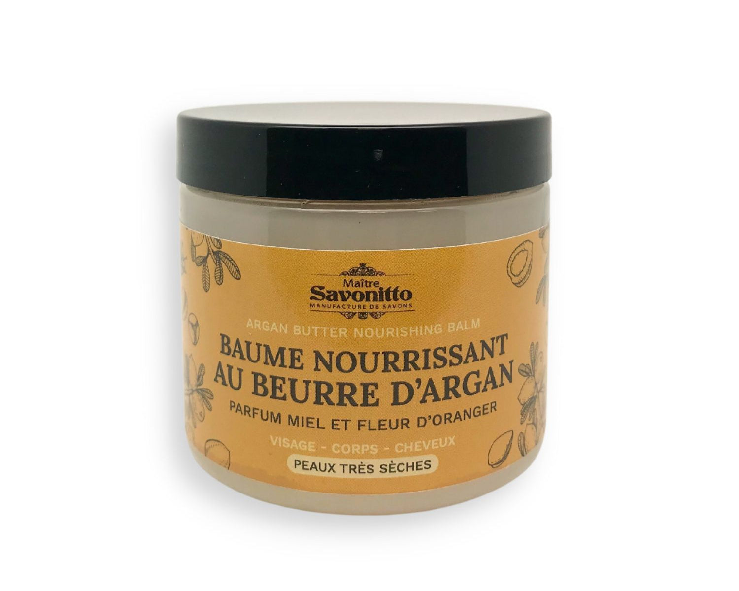 Baume corps au beurre d’argan 160g, soin hydratant naturel présenté en pot.