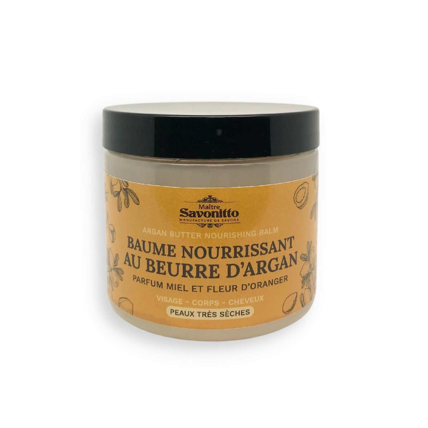 Baume corps au beurre d’argan 160g, soin hydratant naturel présenté en pot.