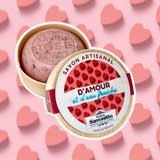 Savon artisanal senteur rose dans une boîte en bois, collection D’amour et d’eau fraîche