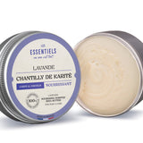 Chantilly de karité à la lavande, soin multi usages pour le corps et les cheveux, à la texture onctueuse et aérienne, idéale pour nourrir et adoucir la peau et la fibre capillaire.