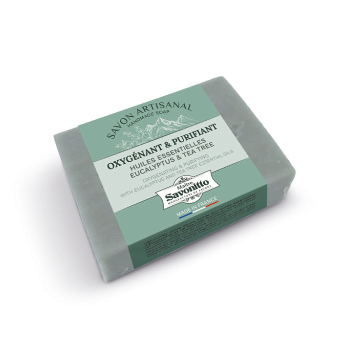 Savon \"Oxygénant & Purifiant\" Huiles essentielles Eucalyptus & Tea Tree 100g